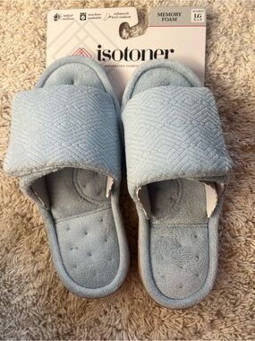 isotoner womens Light Blue Memory Foam Slide Slippers sz 8.5-9